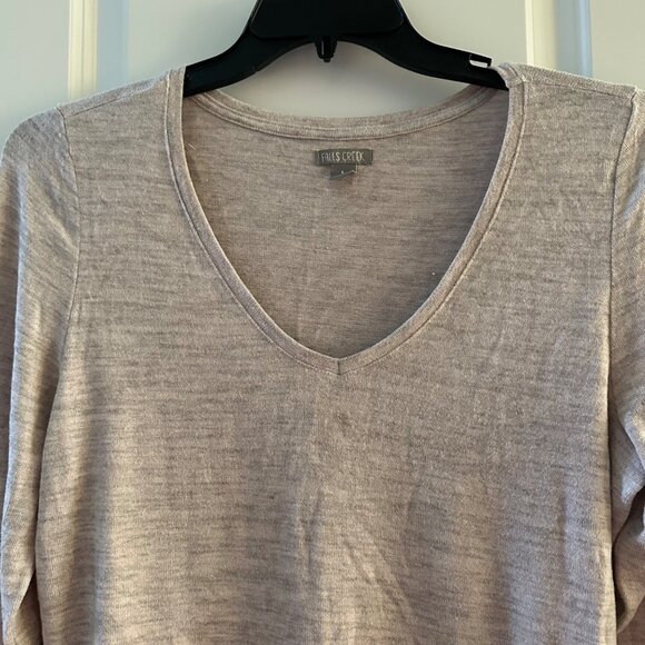 Falls Creek Womens Long Sleeve Beige V-Neck Top L - Picture 5 of 5